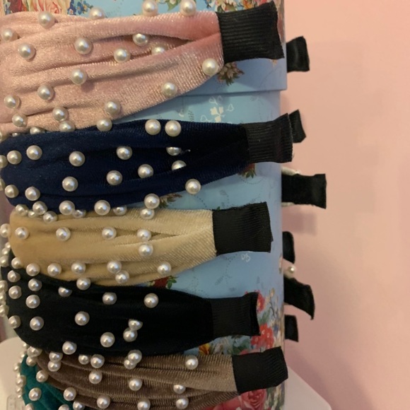 Faux Pearl Velvet Headbands - Picture 4 of 5